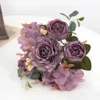 Artificial Flowers Retro Silk Rose Bouquet Hydrangea Peony Vintage Bride Holding Fake Plants Home Wedding Decoration Accessories 5