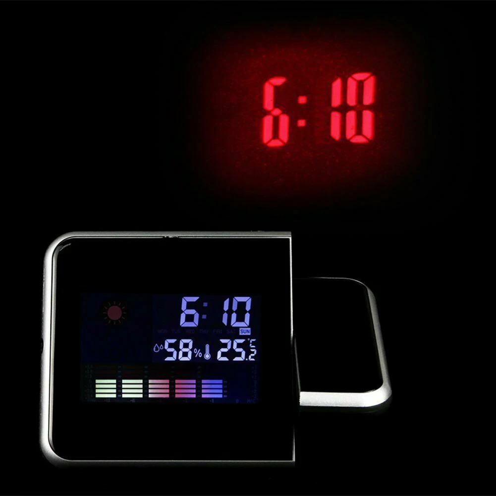 Интеллектуальный светодиодный Будильник с цифровым проекционным экраном, светодиодный термометр для домашней погоды, Повтор времени, отображение даты, календарь, USB