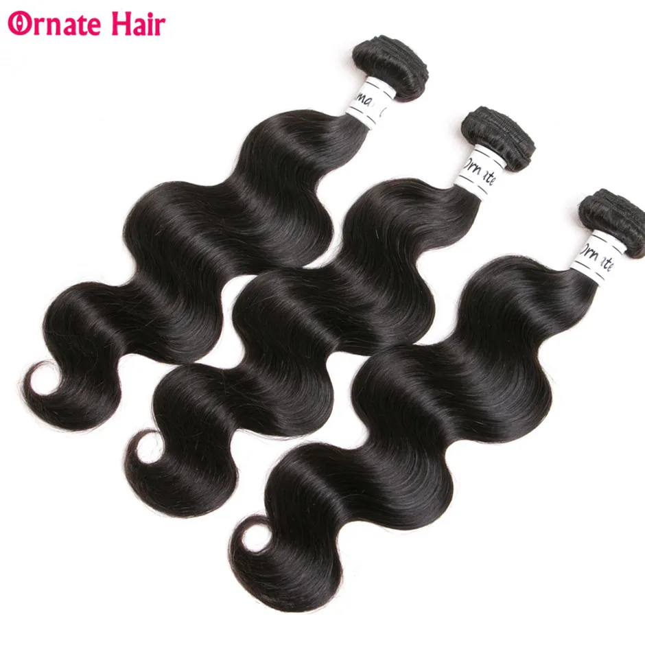 Ornate бразильские объемные волнистые пучки s не remayan человеческие волосы для наращивания 3 пучка предложения плетение пучок s 10-28 дюймов натуральный цвет