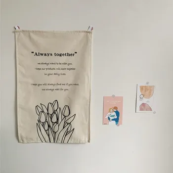 

Nordic Ins Cloth Tapestry Flower Wall Hanging Korean Fabric Hand-drawn Dorm Room Decor Napkin Tapestry Apartment Decor Bohemian