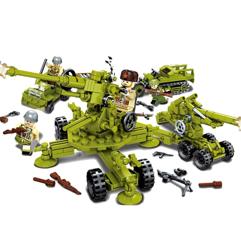 

WW2 Soviet LegoINGlys Military Army Soldiers Building Blocks Weapons Antiaircraft Gun Tracked Motorcycle Accessory Bricks Toys