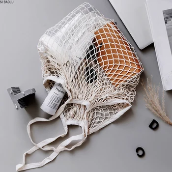 

Retro Hand Made Reusable Photography Prop Eco Friendly Vegetable Mesh Product Bags Washable For Grocery Store Toys Sundries