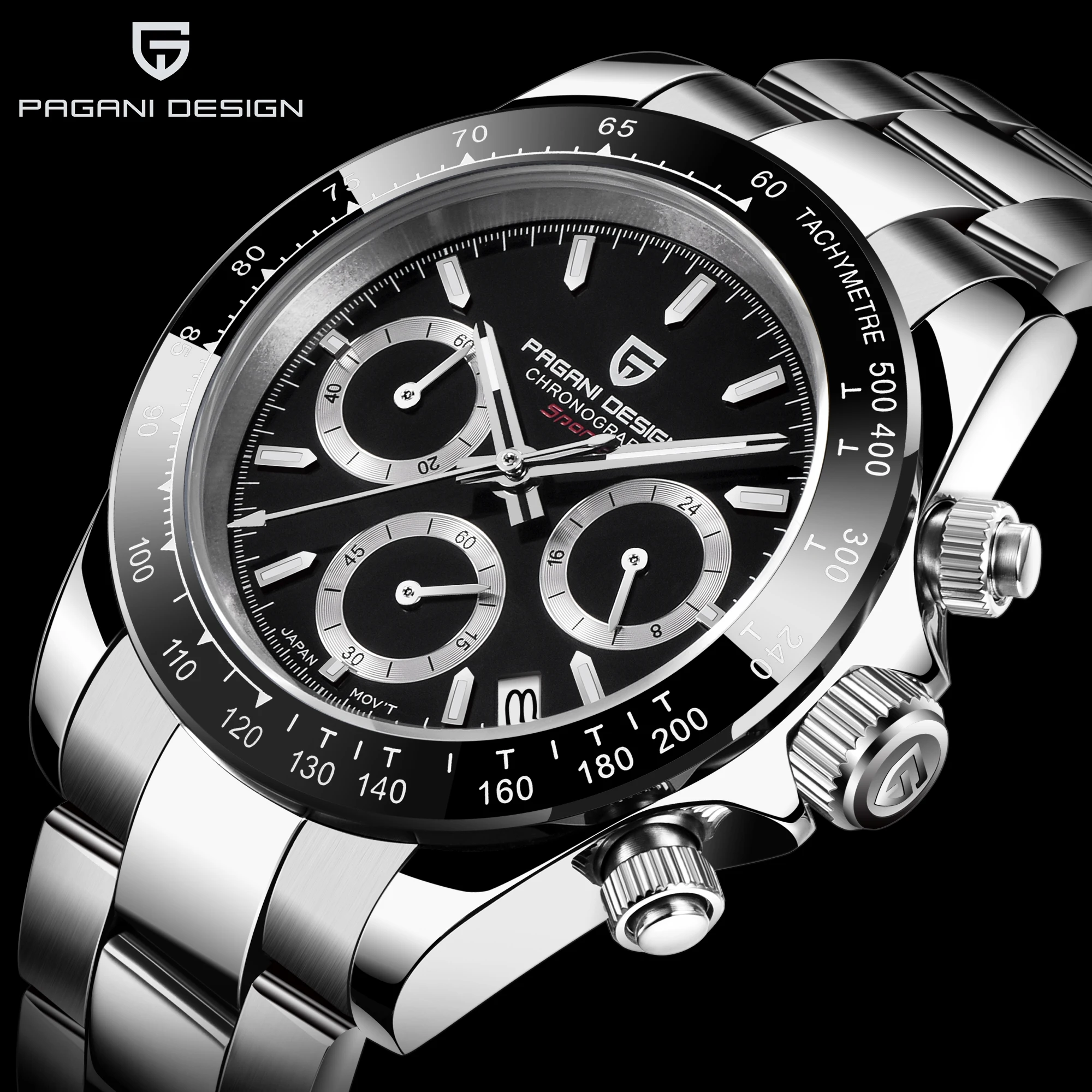 

PAGANI Mens Watches Top Brand Luxury WristWatch Quartz Clock black Watch Men Waterproof Sport Chronograph Relogio Masculino Wach