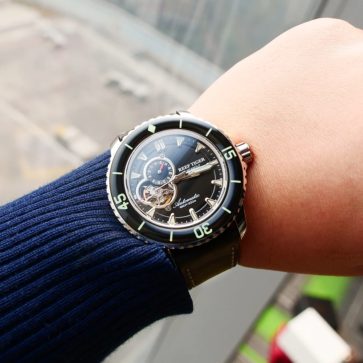 Риф Тигр/RT Супер Светящиеся автоматические спортивные часы для мужчин из