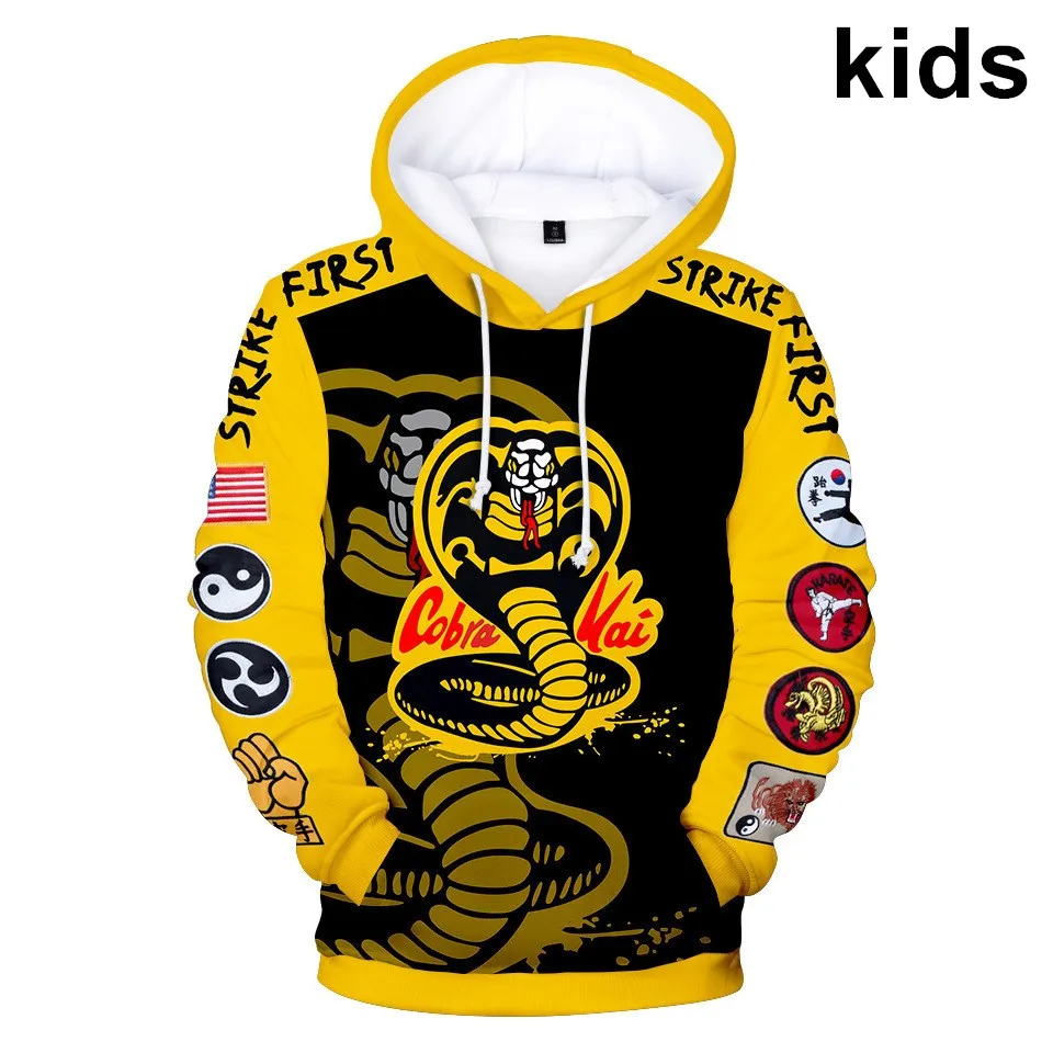 Sudadera con capucha de Karate para niños de 2 a 14 años, con estampado en 3d de Cobra Kai, chaqueta Harajuku de moda