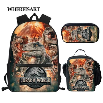 

WHEREISART Dinosaur Printed 3PCS Set School Bags for Student High Quality Laptop Backpack Boys Cool School Backpack Rucksack
