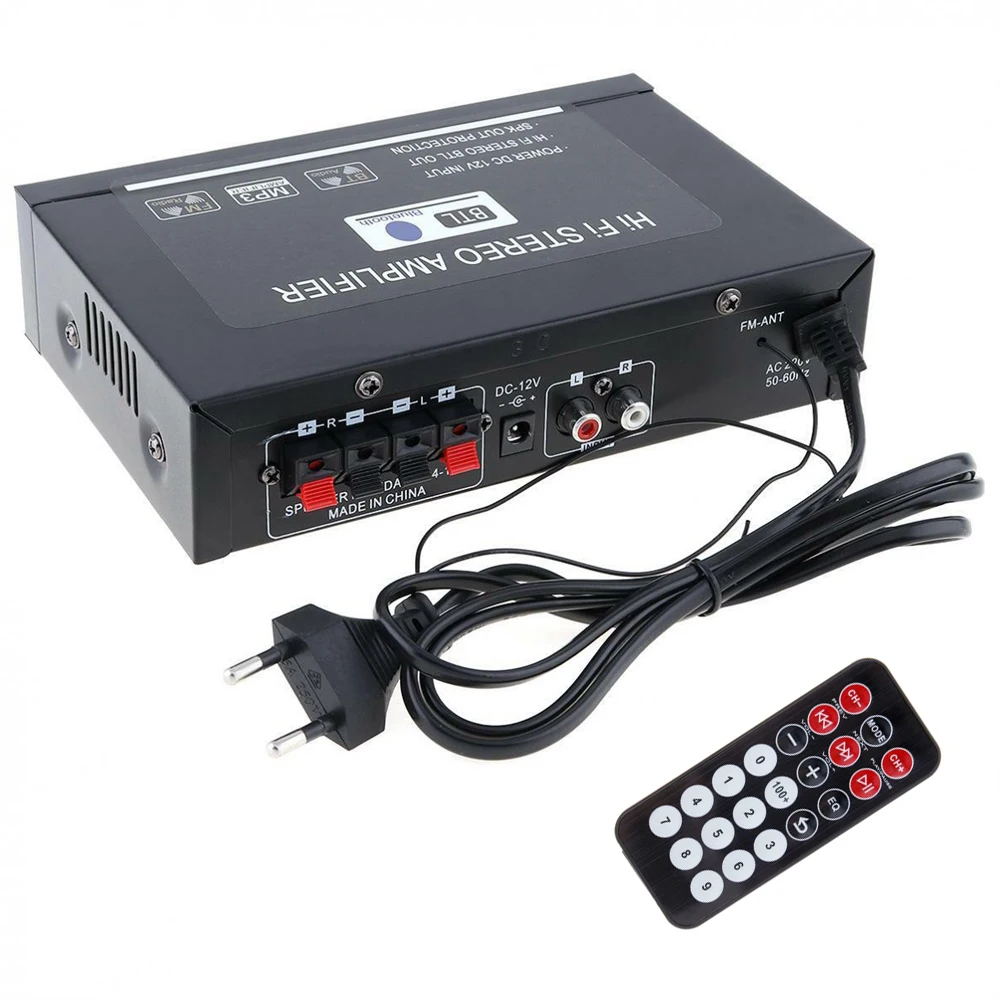 Универсальный усилитель звука Bluetooth домашний кинотеатр аудио усилитель мощности автомобиля HiFi Стерео усилители Поддержка FM TF AUX MP3 радио - Цвет: Черный