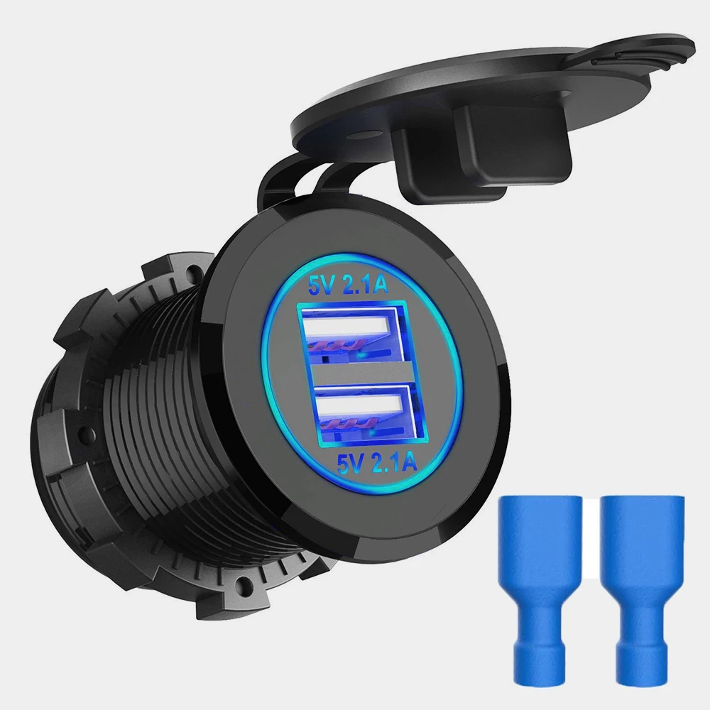 12 В автомобильный двойной USB порт зарядное устройство прикуриватель гнездо адаптера Питание адаптер для Iphone путешествия измеритель напряжения для Авто мотора - Название цвета: Синий