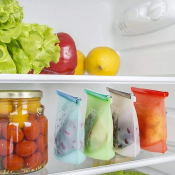 

4Pcs/Set Silicone Food Storage Bags 3Size Reusable Kitchen Refrigerator Food Preservation Bag Zipper FDA-grade Cooking Fresh Bag
