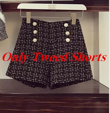 Only Tweed Shorts Осенне-зимние твидовые шорты, комплект свитеров, женский полосатый пуловер из мохера, вязаный Топ+ клетчатые шорты на пуговицах с высокой талией, комплект из 2 предметов, S-XXL - Цвет: Only Tweed Shorts