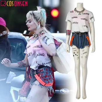 

Harley Quinn Costume Birds Of Prey Suicide Squad Cosplay Fancy Halloween Costume For Adult Women Sexy White T-Shirt COSPLAYONSEN