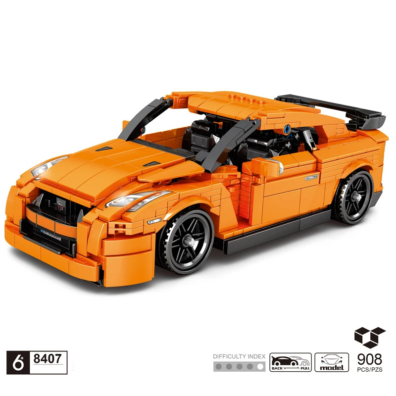 

Technics japan sport car nissans gtr r35 building block model bricks pull back vehicle toys collection for boys gifts
