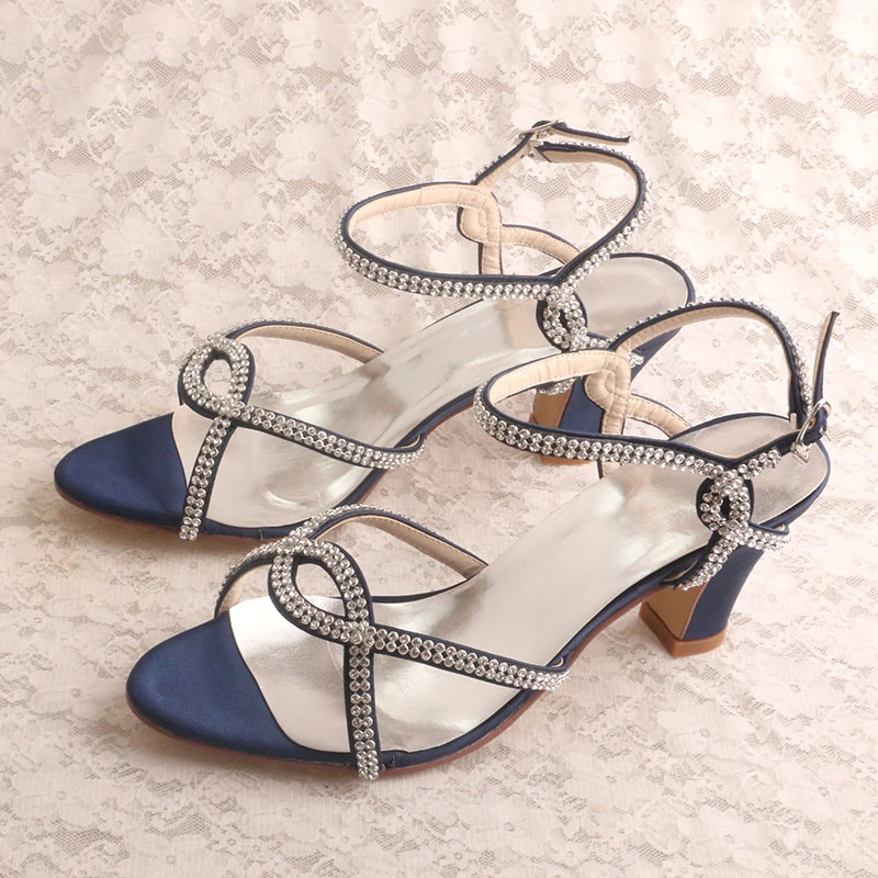 navy satin high heels