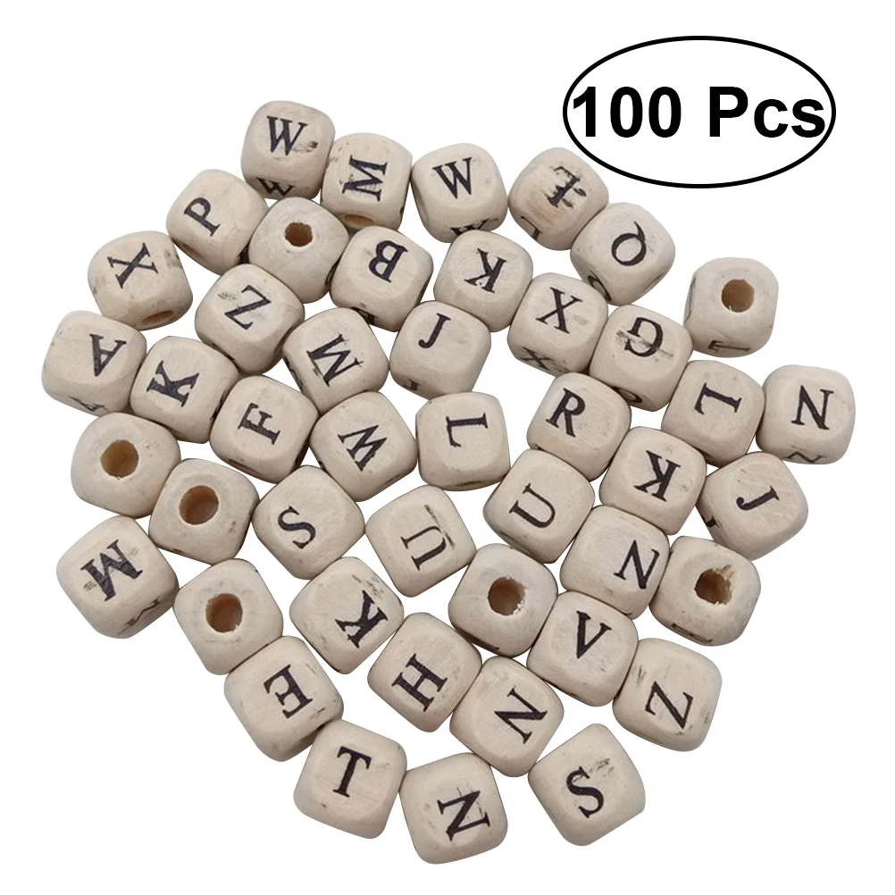 

100 Pcs Alphabet Letter Wooden Beads 10 mm Cube Spacer Beads DIY Crafts for Bracelet Necklace Jewelry Making