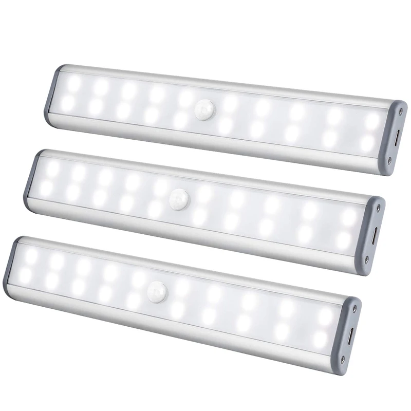 Under Cabinet Lighting, Closet Light 20 Leds 3 Packs, Wireless Rechargeable Cabinet Lights, Magnetic Under Counter Lighting,Sens