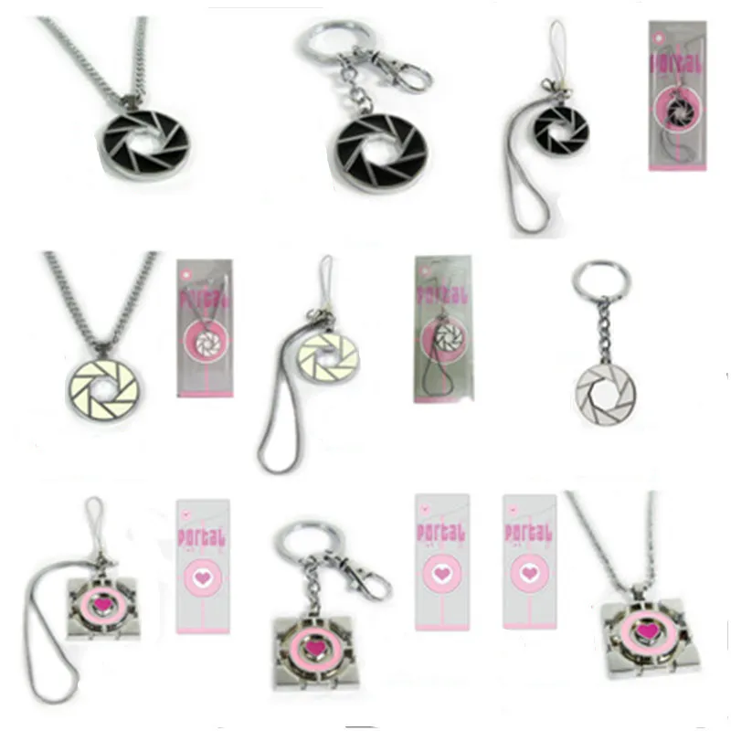 

Portal Companion Cube Circle Vortex Keychain Necklace Cos Small Heart Jewelry Mobile Phone Rope Pendant