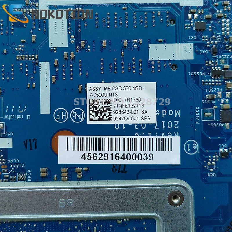 discount  NOKOTION 924759-601 924759-001 for HP Pavilion 15-BS Laptop Motherboard CSL50 CSL52 LA-E801P I7-750