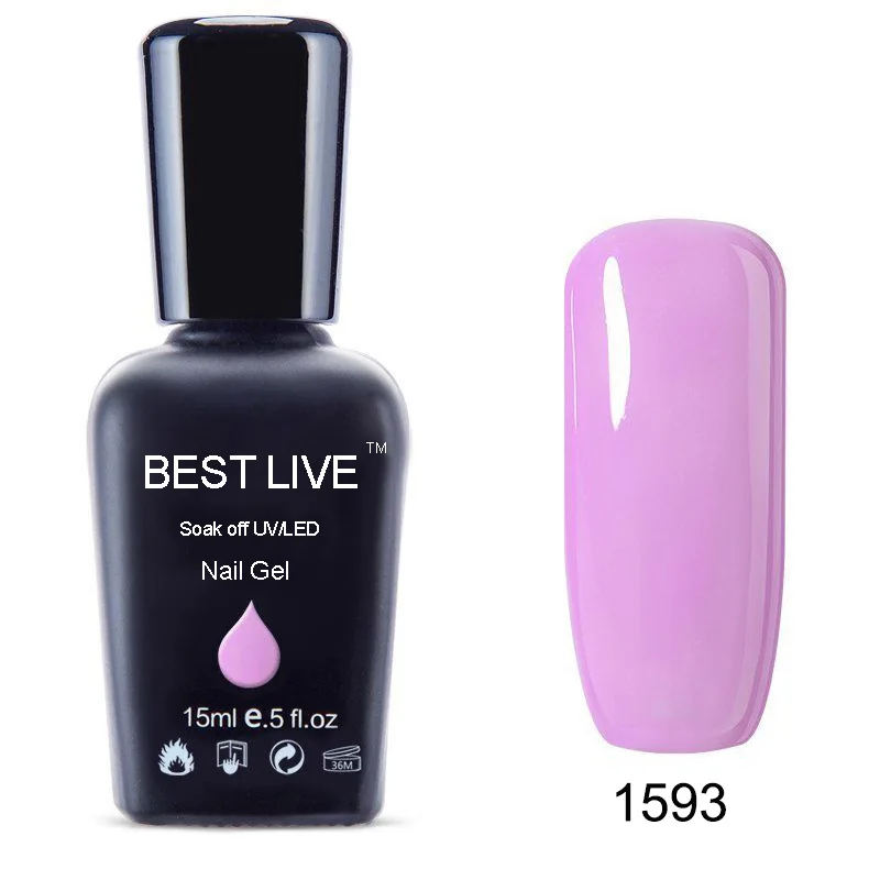 1593 BEST LIVE 15 мл УФ-гель для ногтей замачиваемый Светодиодный УФ-лак для ногтей УФ-гель для ногтей чистый цвет покрытие УФ-гель для ногтей Телесный и розовый#1546-40506 - Цвет: 1593
