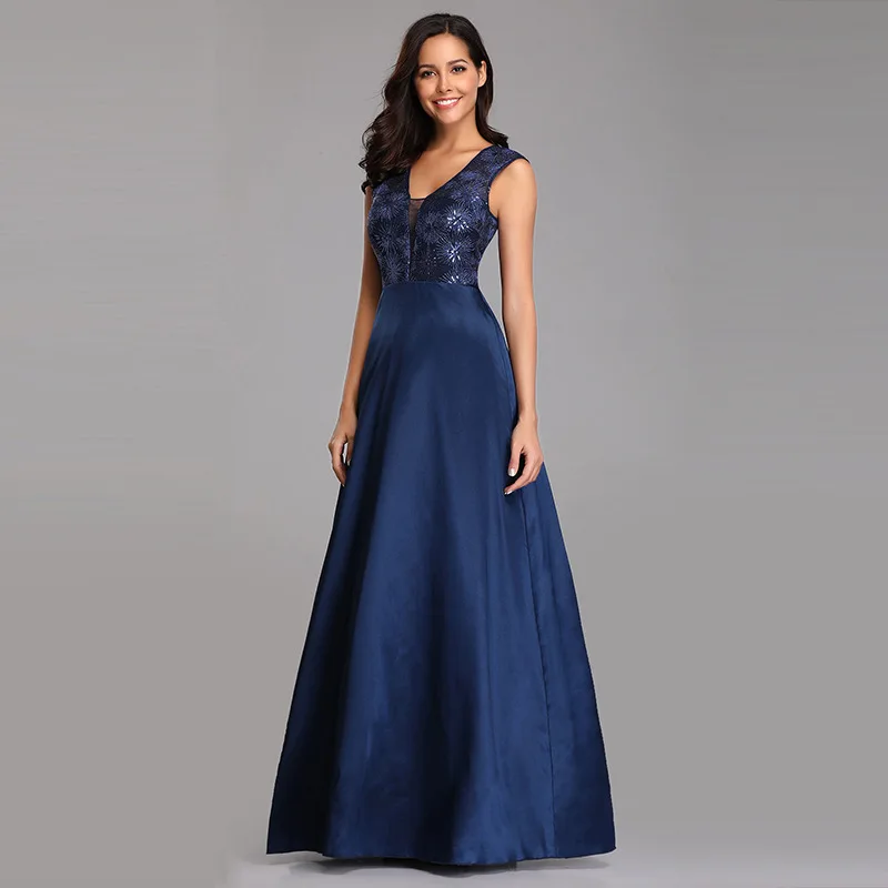 

2020 Europe And America Spring New Style V-neck Sequin Lace Elegant Dignified Evening Gown Dress