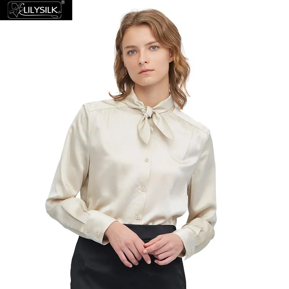 LilySilk шелковая блузка романтическая с галстуком на шее Женская Новая бесплатная