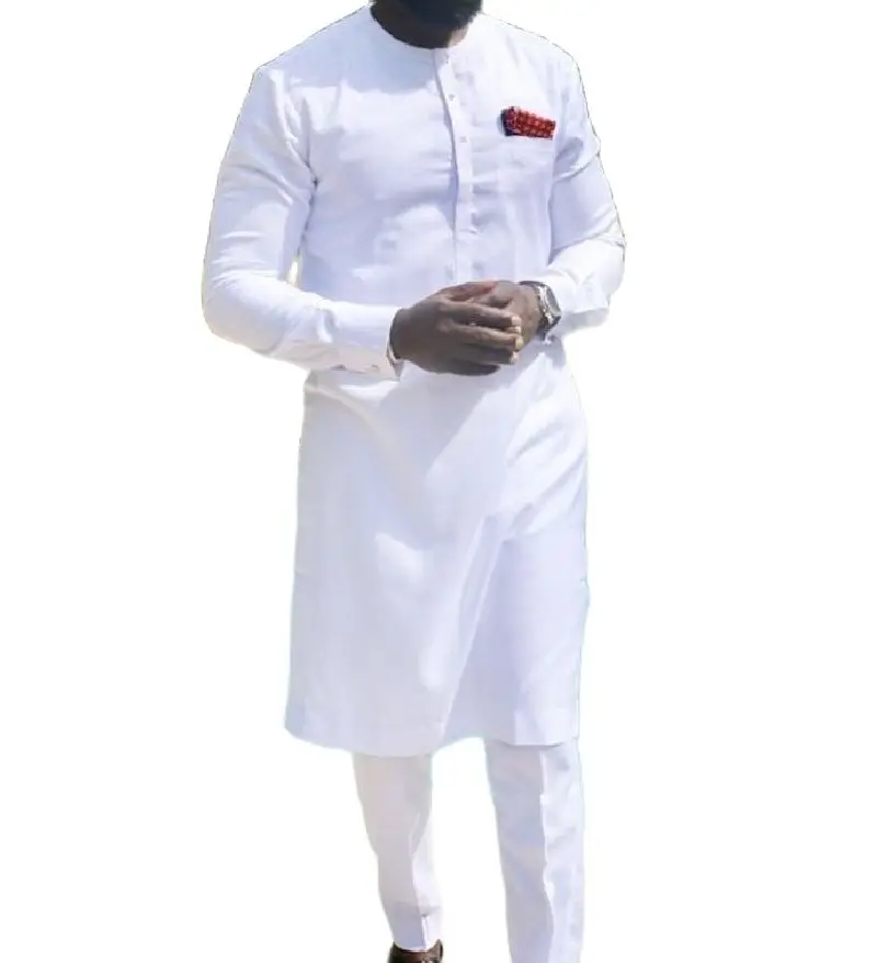 Suits Senator-Style African Pant-Sets Shirts Party-Wear Fashion Man White And Solid Trousers