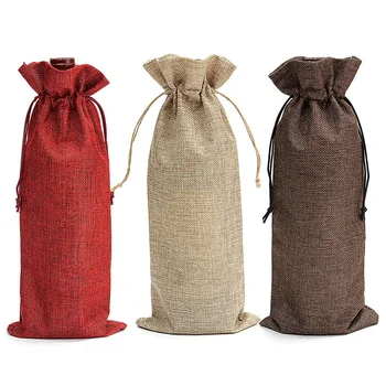 

5PCS/SET Vintage Wine Bottle Decor Bags Burlap Hessian Wedding Wine Bottle Cover Home Kitchen Decoration Dinner Table Ornaments