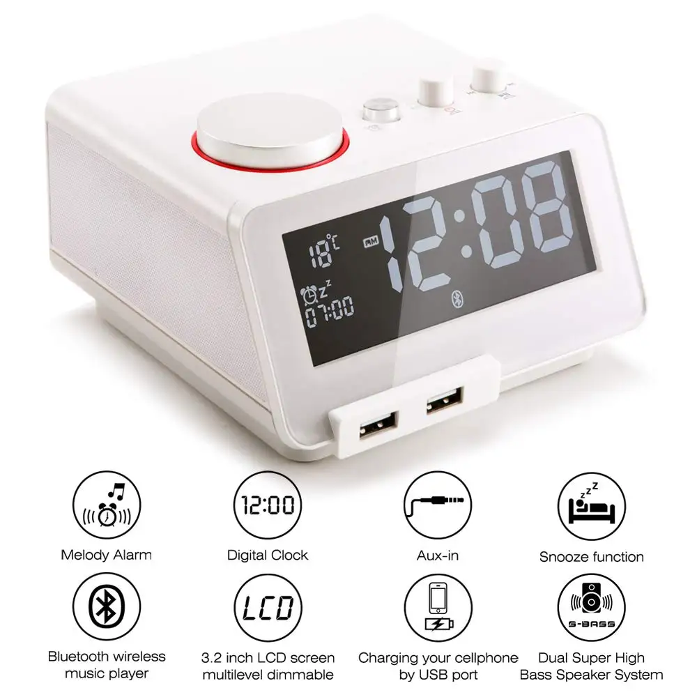 

Homtime portable Bluetooth Speaker lound wireless speaker clock radio Thermometer speaker USB Chargers support TF for bedroom