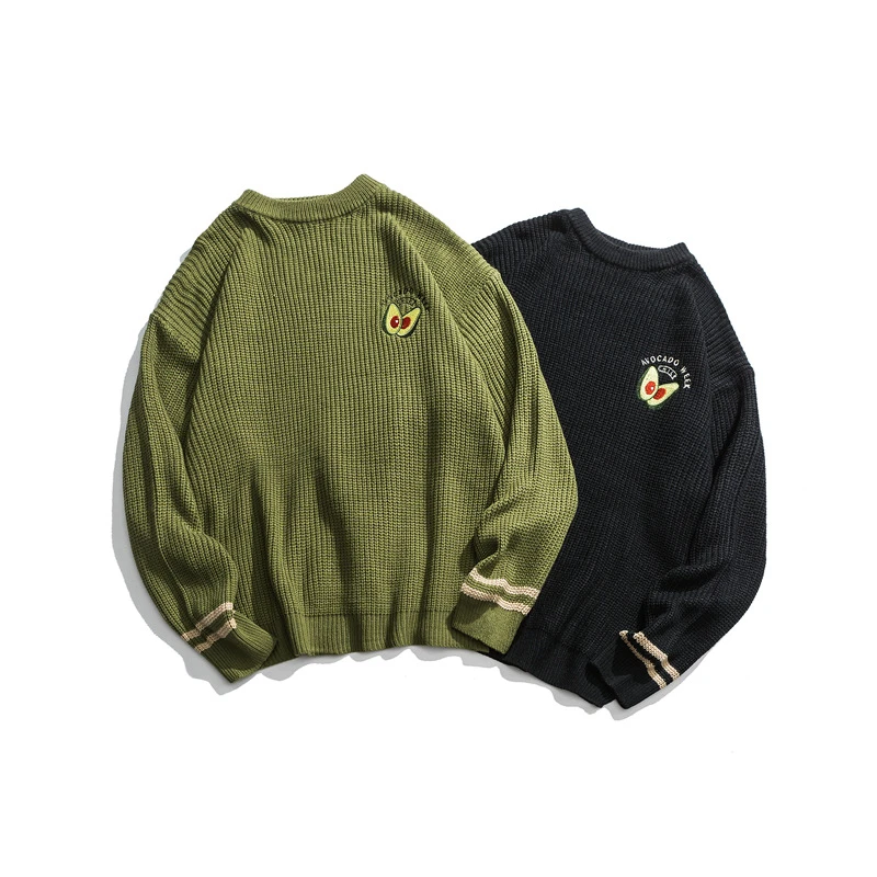 Japanese Harajuku Knitted Embroidery Avocado Sweater for Men and Women Streetwear Hip Hop Maluma Hass Avocado Pullover Jumper