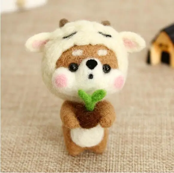 Zodiac tiger hat Dog Wool Felt wool needlepoint kit wool felt needle felting decoration craft needlecraft - Цвет: D