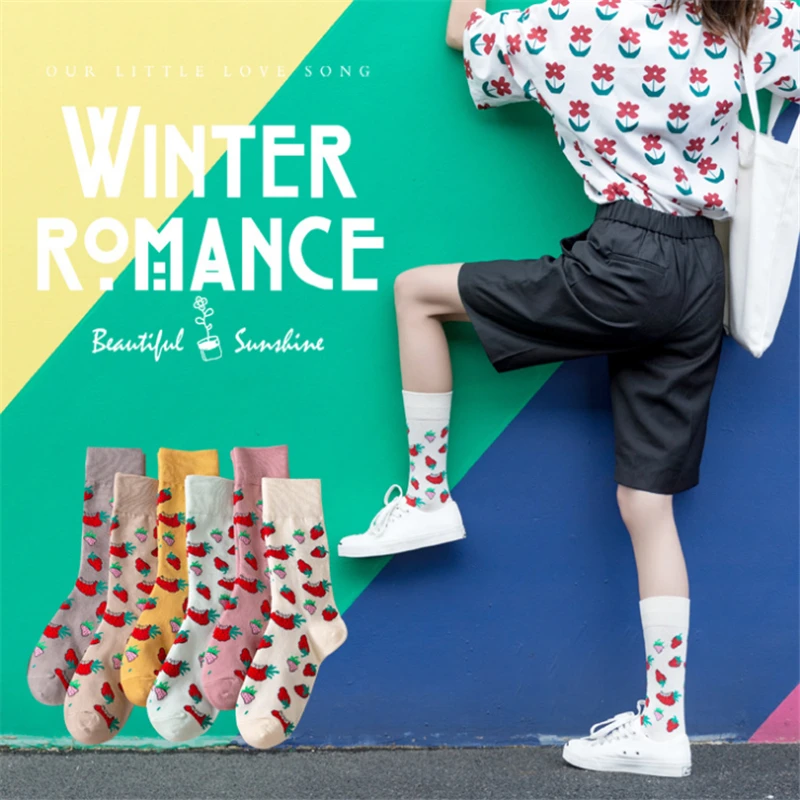 Женские носки с клубничками Moda sockmark Harajuku каваи счастливые 2020 Новое поступление