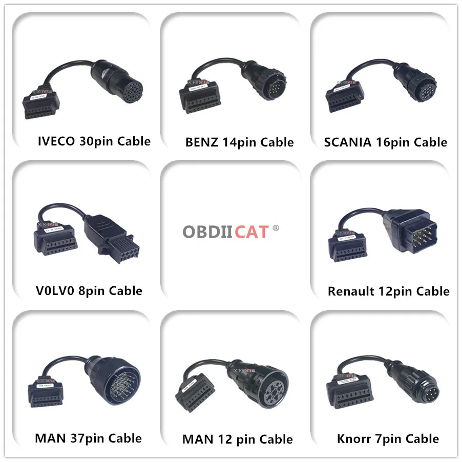 Новейший полный комплект 8 кабелей для грузовиков TCS OBD2 Диагностический OBD OBDII 2