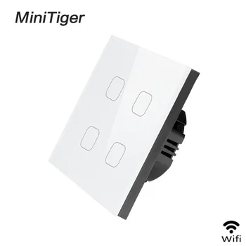 

Minitiger Smart Home 4 Gang 1 way Wireless WiFi EU Standard Touch Switch Wall Light Switch,White Luxury Crystal Glass