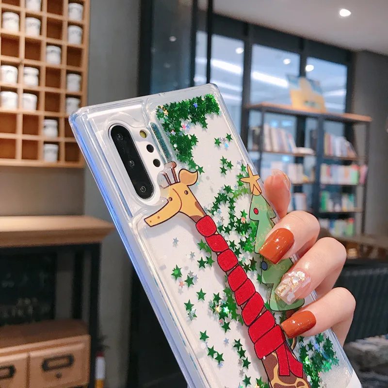 Case For Samsung Note 10 Plus S10e S10 Plus S9 S8 S7 Edge Cover Christmas Santa Claus Elk Glitter Quicksand Clear New Year Coque (3)