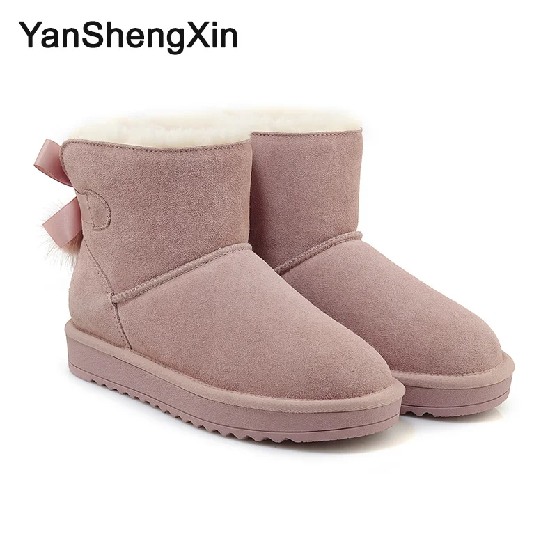 YANSHENGXIN/Женская обувь; зимние сапоги из коровьей кожи; теплая шерстяная женская обувь; зимние сапоги; женские ботинки с металлическим украшением