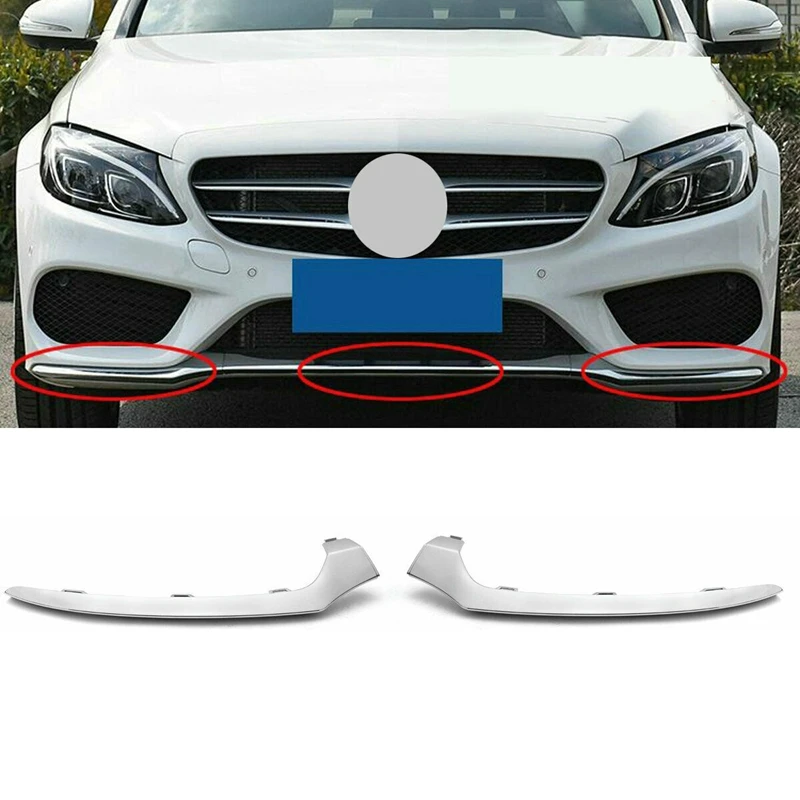 2pcs Front Lower Bumper Chrome Trim Molding For Mercedes W205 Cclass