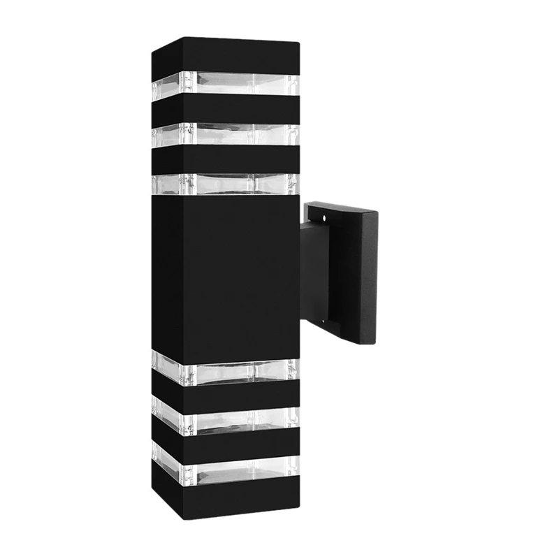 

Square LED Wall Light E27 Dual Head Indoor Outdoor Waterproof Sconce Up Down Porch Lamp (Black)
