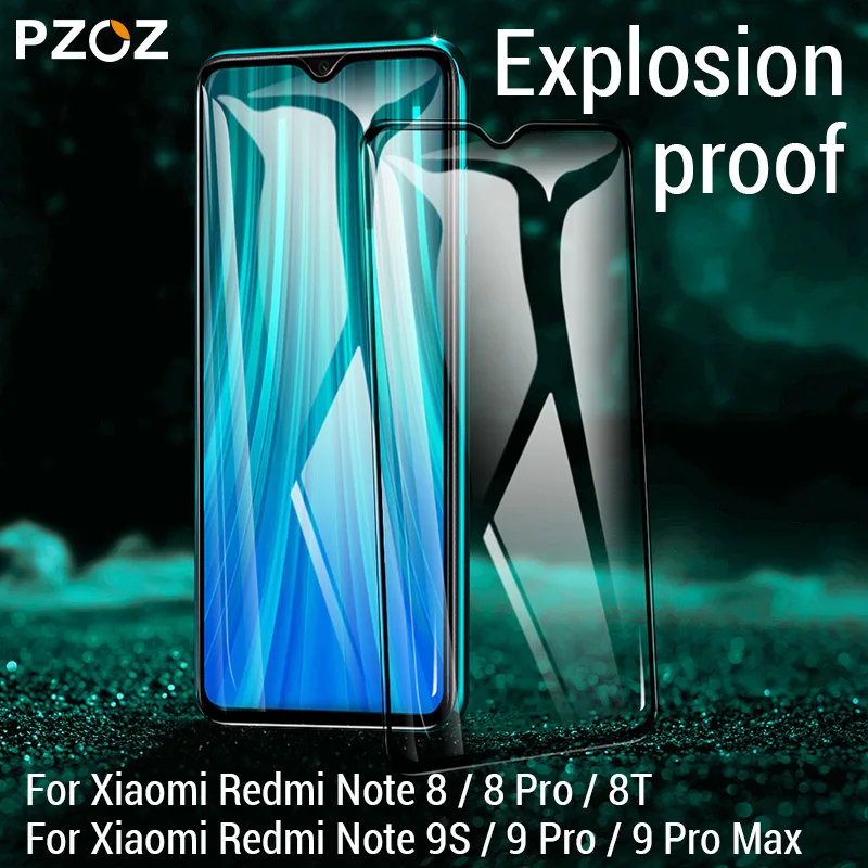 Защитное стекло PZOZ закаленное с полным покрытием для Xiaomi Redmi Note 9 9S 8T 8 Pro