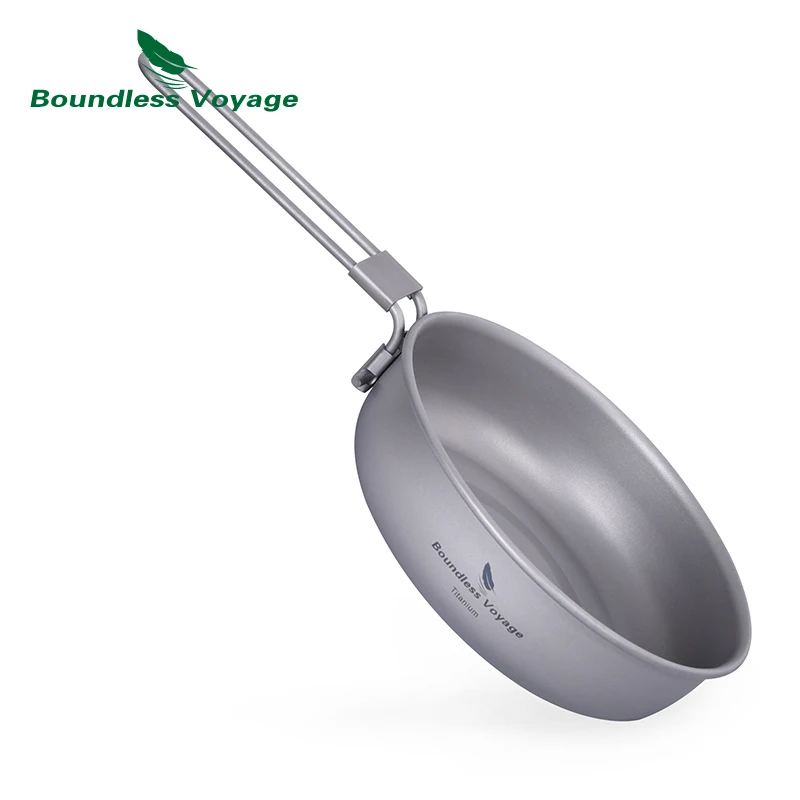 Boundless Voyage Ultra-light Titanium Frying Pan with Folding Handle Outdoor Camping Skillet Griddle Tableware Ti15170B