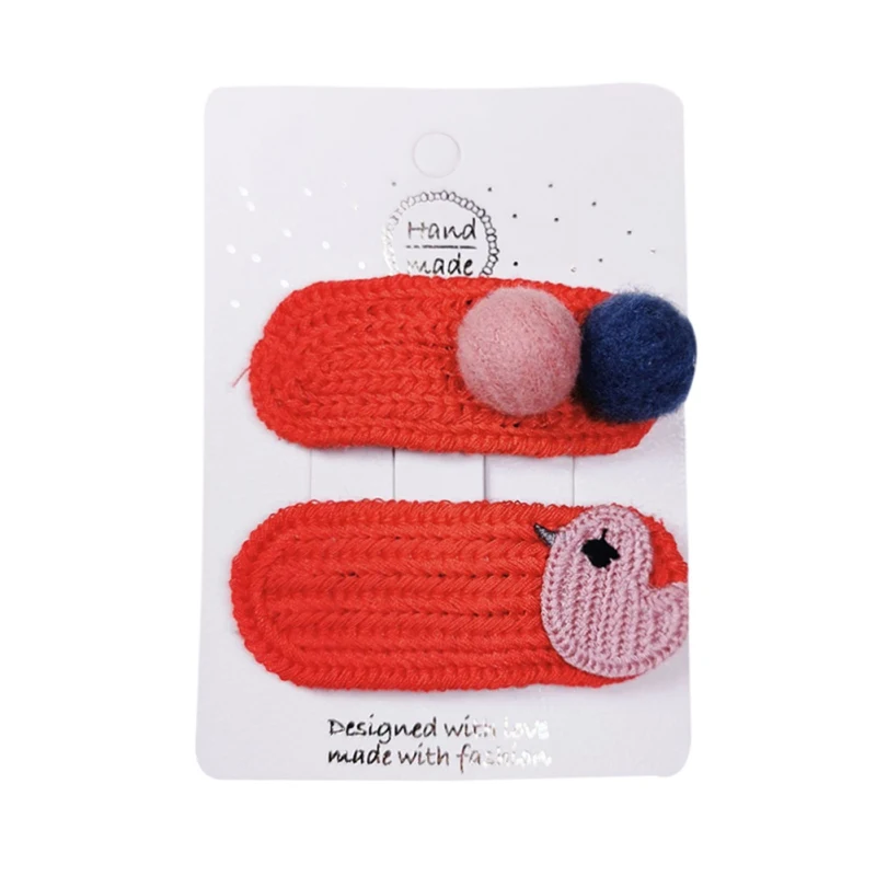 

2Pcs/set Baby Girl Infant Cute Cartoon Pattern Woolen Baby Clip Geometric Weaving Wild Wool Ball Hairpin 6Color