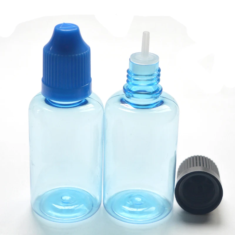 Бесплатная доставка электронной жидкости 30 мл ПЭТ Пластик бутылка с восковыми Кепки пустой жесткий пипетки синяя бутылка 1500 шт