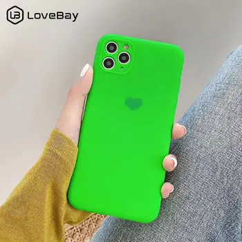 

Lovebay Fluorescence Liquid Silicone Phone Case For iPhone 11 Pro X XR XS Max 7 8 Plus Candy Love Heart Couples Soft Back Cover