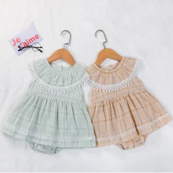 

Ins 2020 Summer Korean Baby Girls Rompers plaid short sleeve Dress Baby Bodysuit Short Sleeve Wrap Fart Overalls Baby