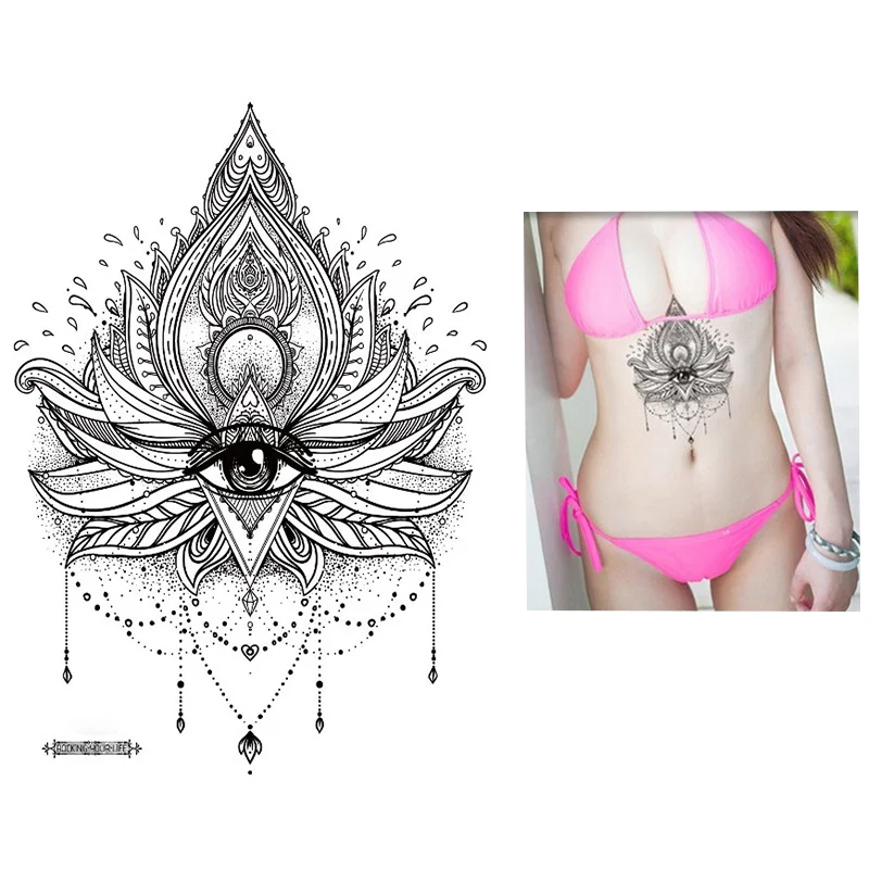 

1pcs Back or Sternum Body Henna Flower with All-seeing Eye Waterproof Temporary Tattoo Body Art Sexy Waist Fake Tatoo For Girl
