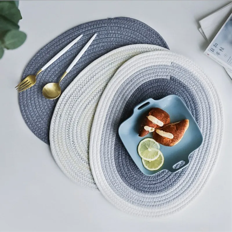 

Oval Cotton Rope Placemat Hand Weave Table Mats Heat Insulation Pad Pot Holder Drink Coaster Kitchen Accessories Home Decoration