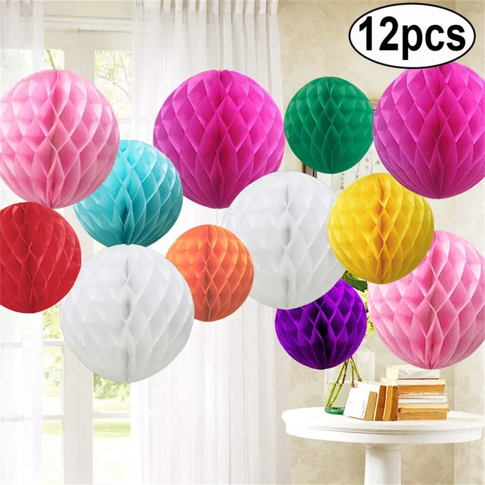 

metable 12 Pack Tissue Paper Honeycomb Balls, Poms Birthday Baby Shower Wedding Decorations (Balls-Colorful Shade)
