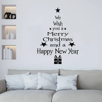 

Hot Merry Christmas Window Wall Stickers Posters Decals Waterproof Blessing Happy New Year Christmas Tree Stars Gifts Home Decor