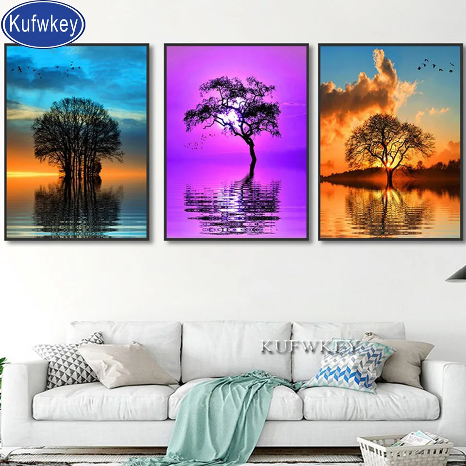 3 шт. круглые алмазные вышивки lakeTree алмазная живопись 5D квадратные ручная 3d