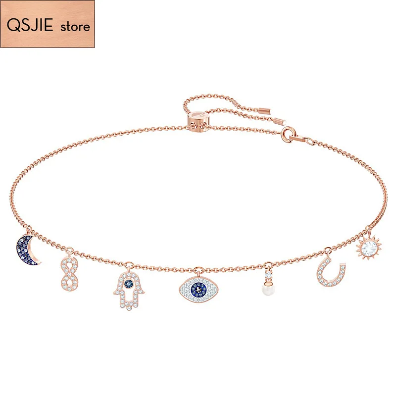 Cena Wysokiej jakości frędzle SWA diabelskie oko. Perłowy inkrustowany długi wisiorek naszyjnik na obojczyk