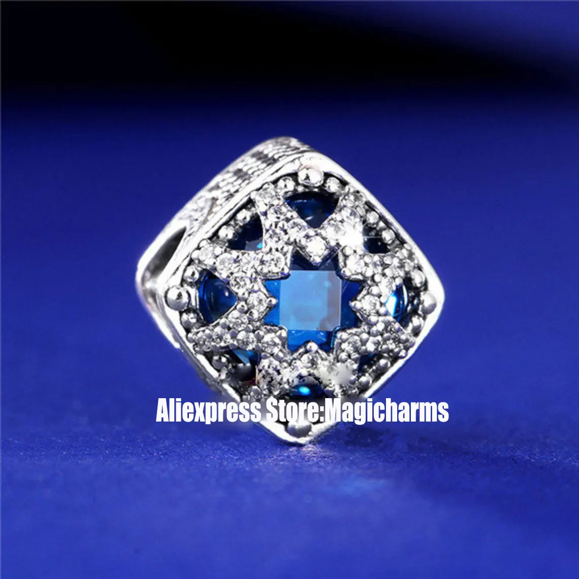 

925 Sterling Silver Glacial Beauty With Blue Crystals Charm Bead Fits All European Pandora Jewelry Bracelets Necklaces