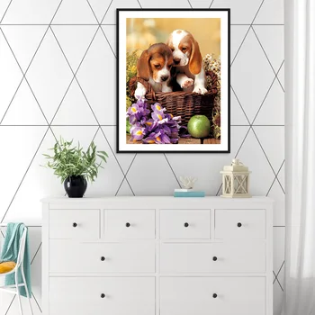

Cross Stitch Diamond Painting Basket Dog Embroidery 5D DIY Full Drill Art Craft Stitch DIY Framed Drill Eco-friendly Craft